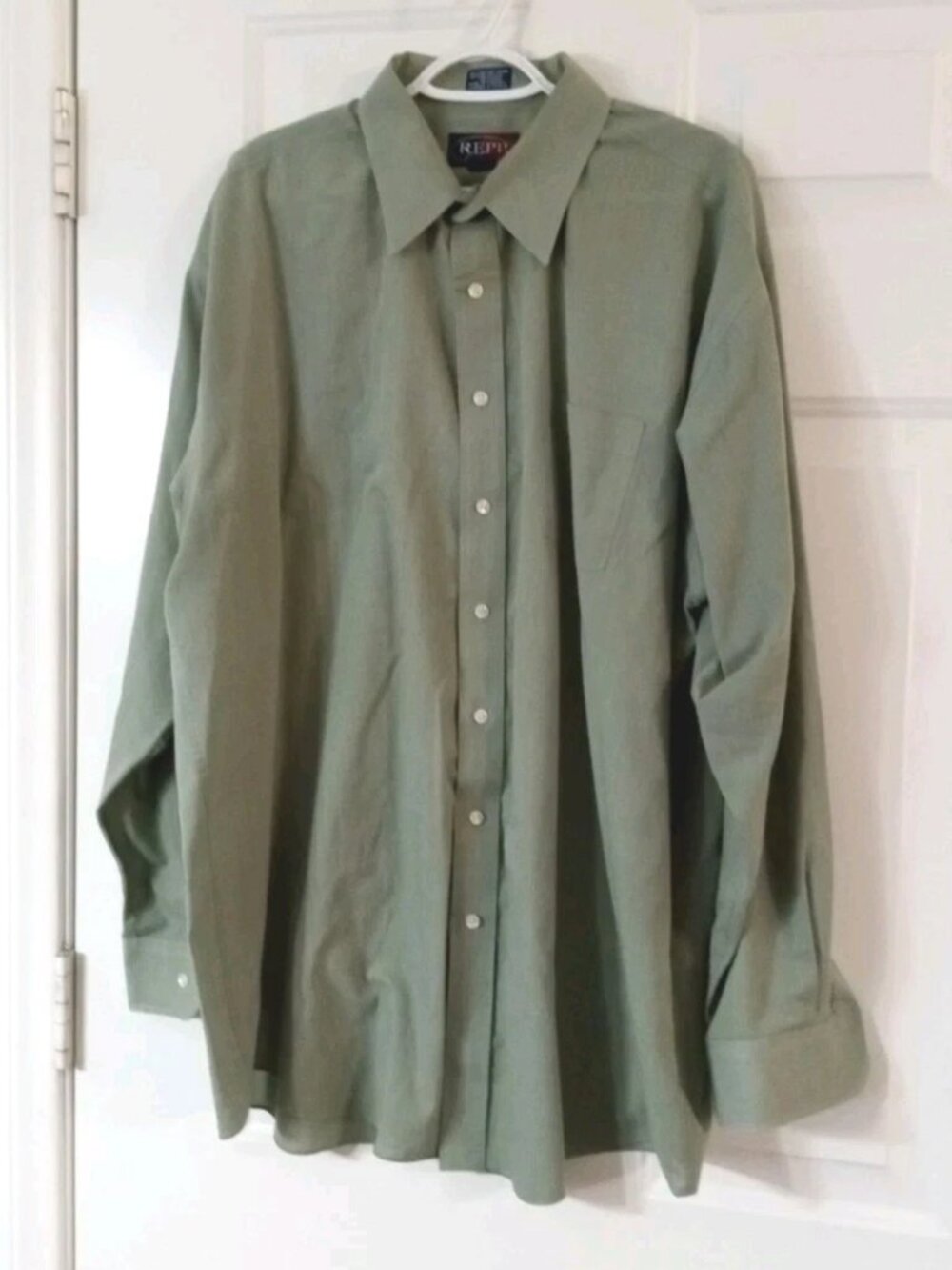 Vintage Repp Classic Shirt Men's 18.5 36-37 Tall Light Olive Long Sleeve Pocket